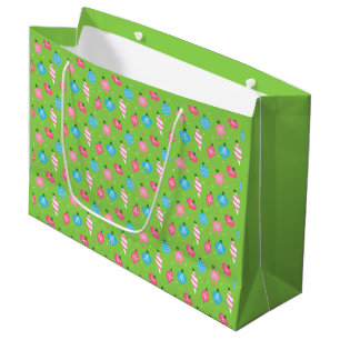 Green Pink Blue Ornaments Bright Colours Christmas Large Gift Bag