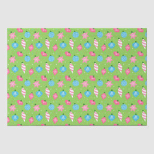 Green Pink Blue Ornaments Merry Bright Christmas  Tissue Paper