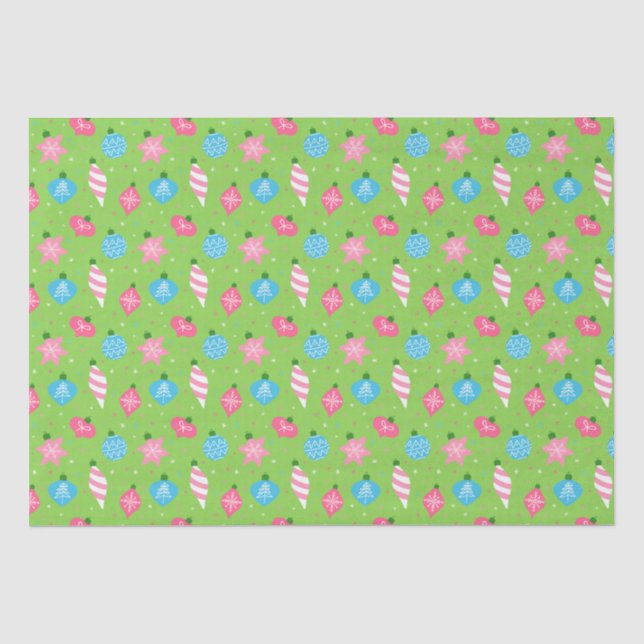Green Pink Blue Ornaments Merry Bright Christmas  Tissue Paper (Front)
