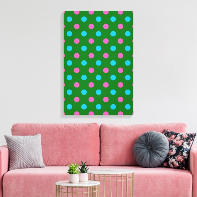 Green Pink Blue Polka Dot Pattern Canvas Print (Insitu(LivingRoom))