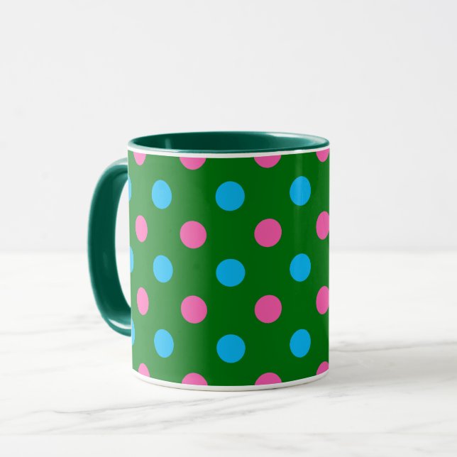 Green Pink Blue Polka Dot Pattern Mug (Front Left)