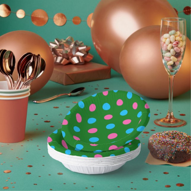 Green Pink Blue Polka Dot Pattern Paper Plate (Multi)