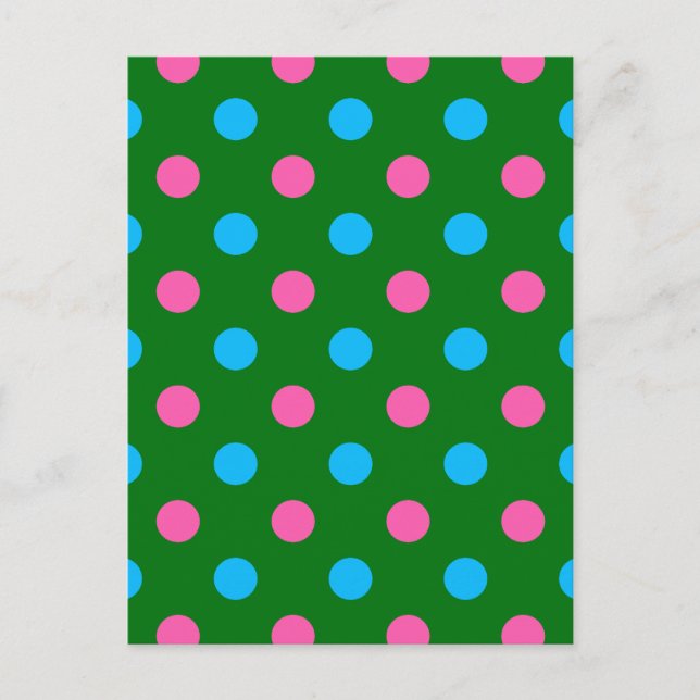 Green Pink Blue Polka Dot Pattern Postcard (Front)