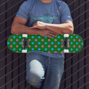 Green Pink Blue Polka Dot Pattern Skateboard