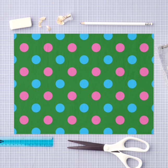 Green Pink Blue Polka Dot Pattern Tissue Paper (Craft)
