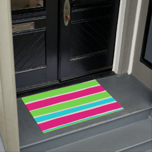 Green Pink Blue Stripes Doormat