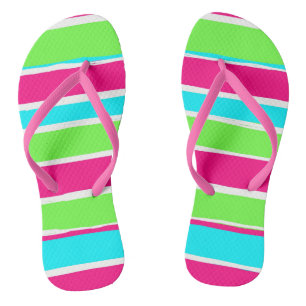 Green Pink Blue Stripes  Flip Flops