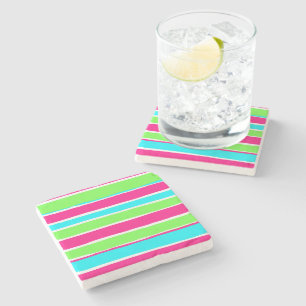 Green Pink Blue Stripes  Stone Coaster