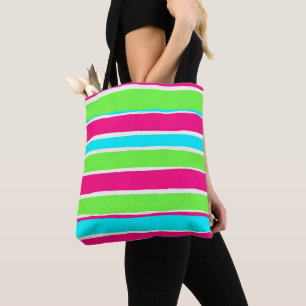 Green Pink Blue Stripes  Tote Bag