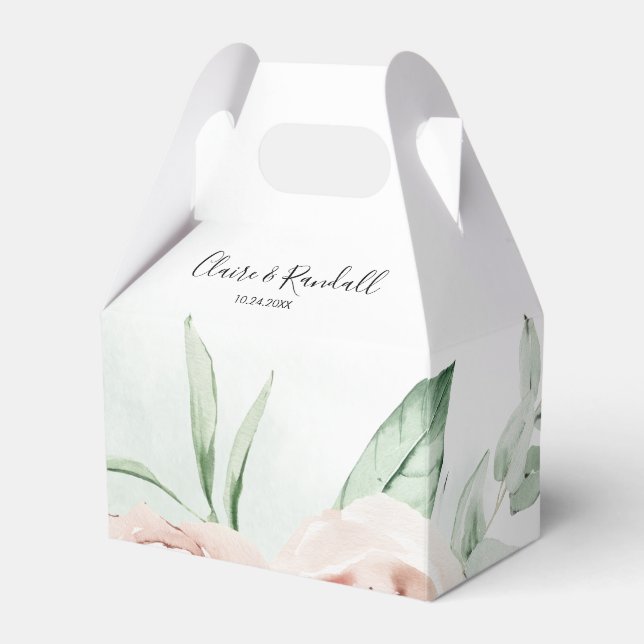 Green Pink Blush Floral White Wedding  Favor Box (Front Side)