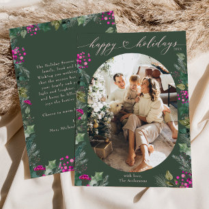 Green Pink Bohemian 1 Photo Holiday Card