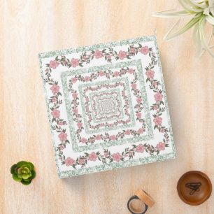 Green Pink Border Retro Y2K 70s Flower Pattern Binder