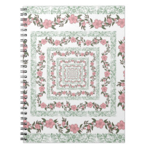 Green Pink Border Retro Y2K 70s Flower Pattern Notebook