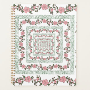 Green Pink Border Retro Y2K 70s Flower Pattern Planner