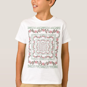Green Pink Border Retro Y2K 70s Flower Pattern T-Shirt