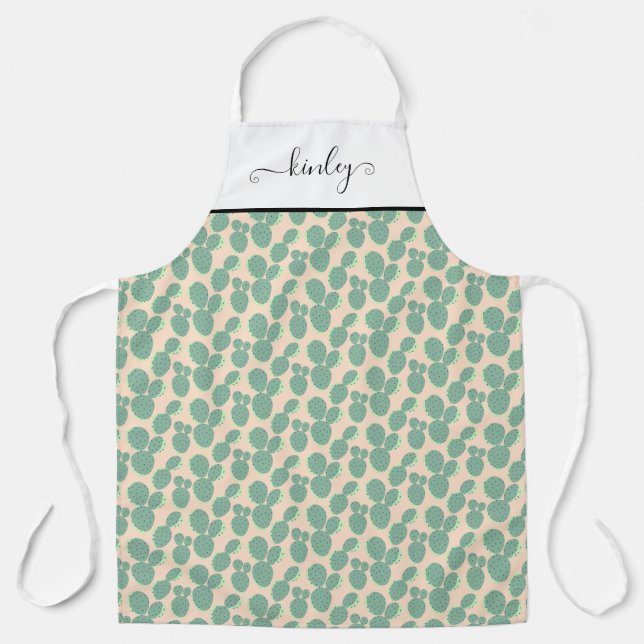 Green & Pink Cactus Pattern Apron (Front)