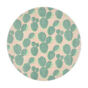 Green & Pink Cactus Pattern Cutting Board