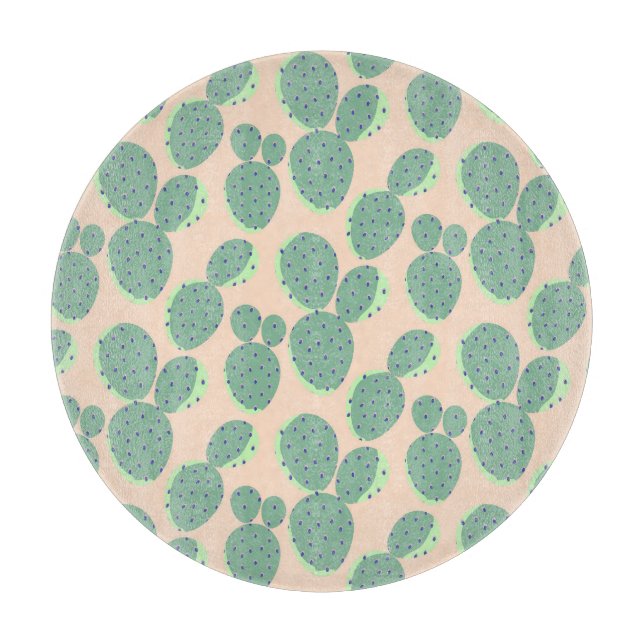Green & Pink Cactus Pattern Cutting Board (Front)