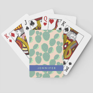 Green & Pink Cactus Pattern Playing Cards