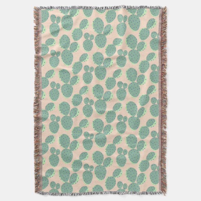 Green & Pink Cactus Pattern Throw Blanket (Front Vertical)