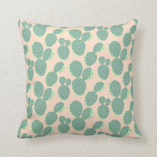 Green & Pink Cactus Pattern Throw Pillow
