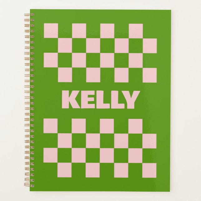 Green Pink Chequered Pattern for Organization Planner (Front)