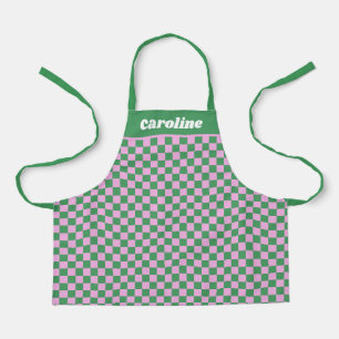  Green Pink Chequered Retro Personalized Name Apron