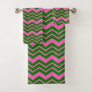 Green Pink Chevron Zigzag Design Bath Towel Set