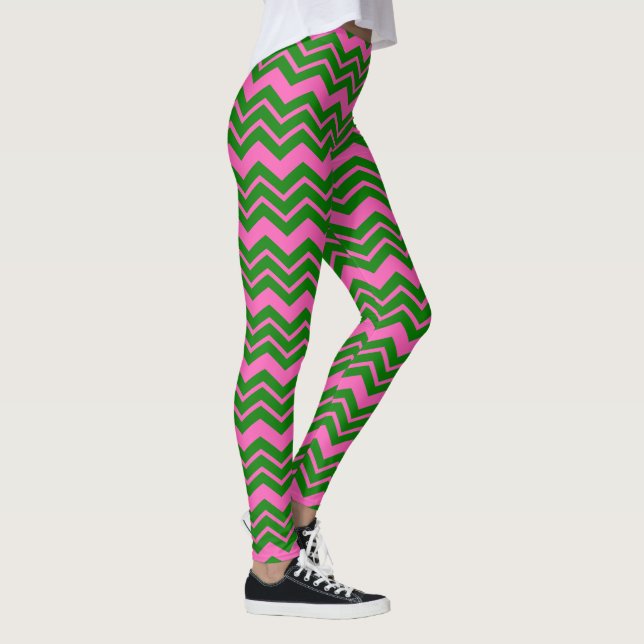 Green Pink Chevron Zigzag Design  Leggings (Right)