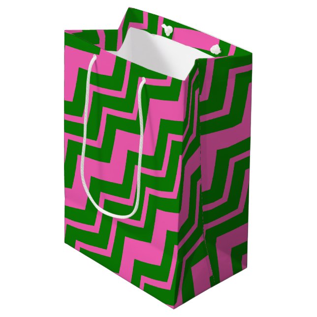 Green Pink Chevron Zigzag Design  Medium Gift Bag (Front Angled)