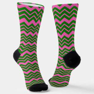 Green Pink Chevron Zigzag Design Socks