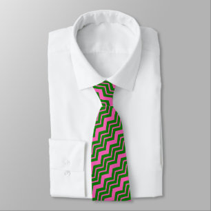 Green Pink Chevron Zigzag Design Tie