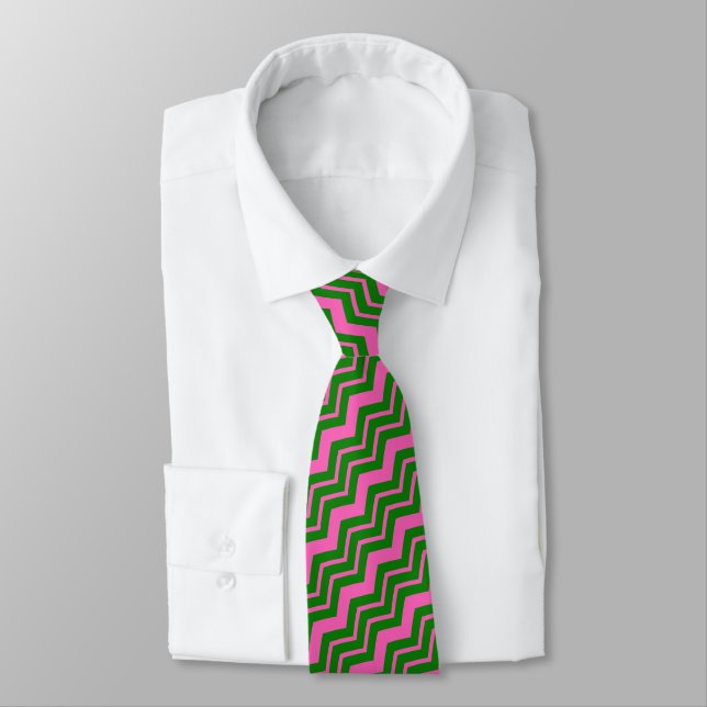 Green Pink Chevron Zigzag Design  Tie (Tied)