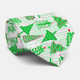 Green Pink Christmas Trees Tie