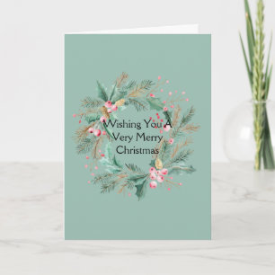 Green Pink Christmas Wreath Card