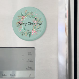 Green Pink Christmas Wreath Magnet
