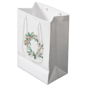 Green Pink Christmas Wreath Medium Gift Bag
