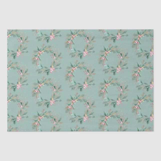 Green Pink Christmas Wreath Tissue Paper (Front)