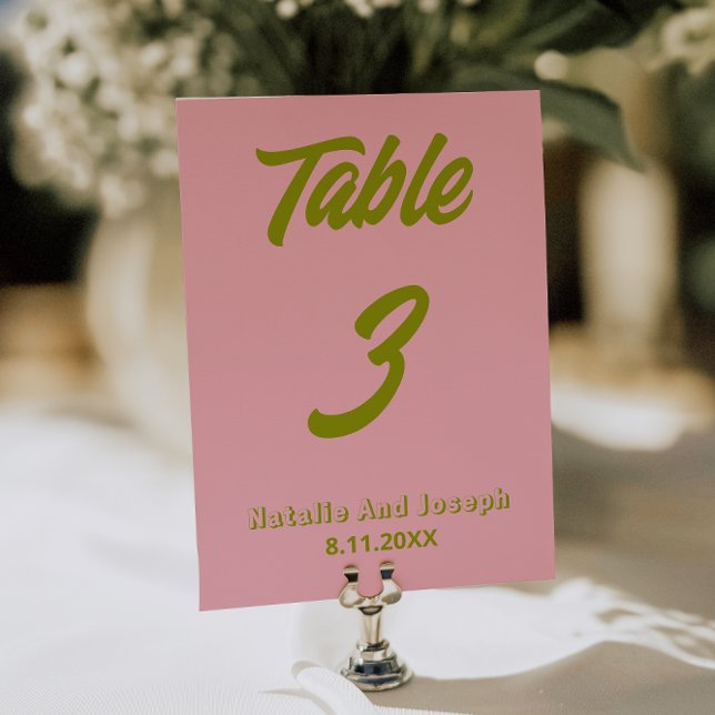 Green Pink Colorful Funky Wedding Table Number     (Creator Uploaded)