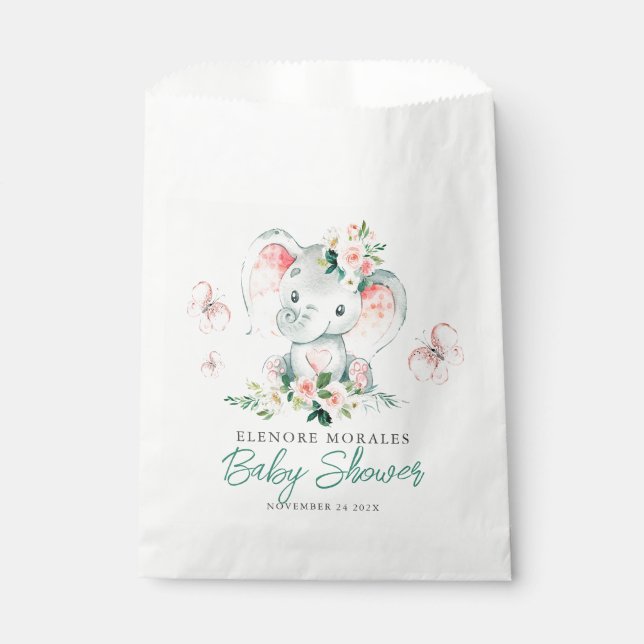 Green Pink Cute Floral Elephant Frame Baby Shower Favour Bag (Front)