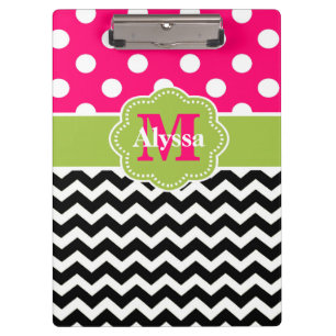 Green Pink Dots Chevron Personalized Clipboard
