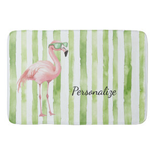 Green Pink Flamingo   Bath Mat