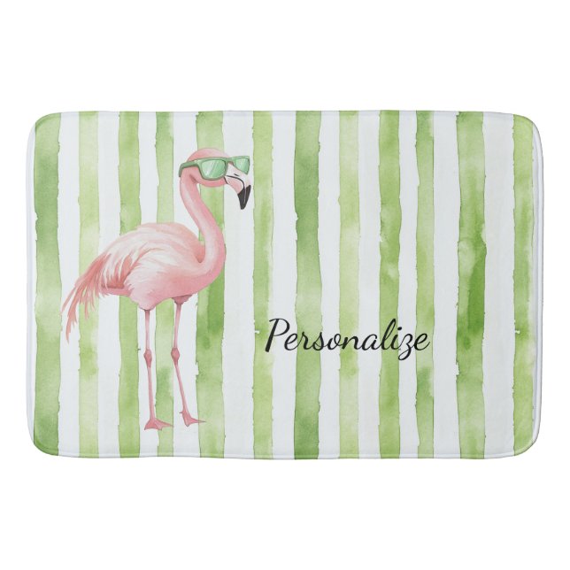 Green Pink Flamingo   Bath Mat (Front)
