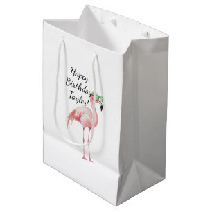 Green Pink Flamingo Birthday Medium Gift Bag