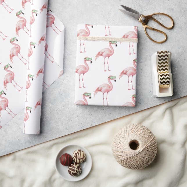Green Pink Flamingo Birthday Wrapping Paper (Crafts)
