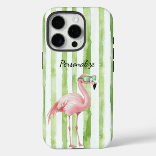 Green Pink Flamingo iPhone 16 Pro Case