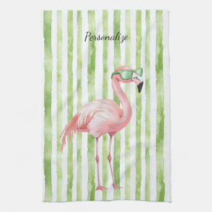 Green Pink Flamingo   Kitchen Towel
