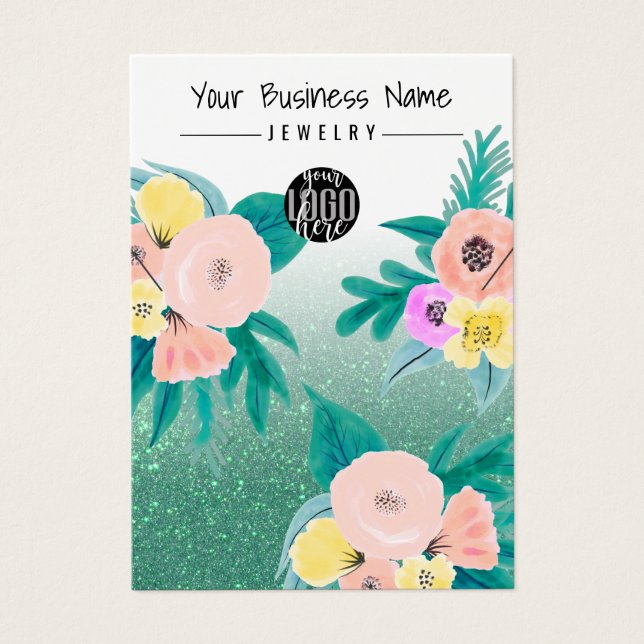 Green Pink Floral Glitter Logo Necklace Display (Front)