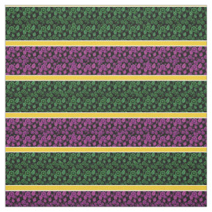 Green/pink floral-gold/white stripe - black fabric