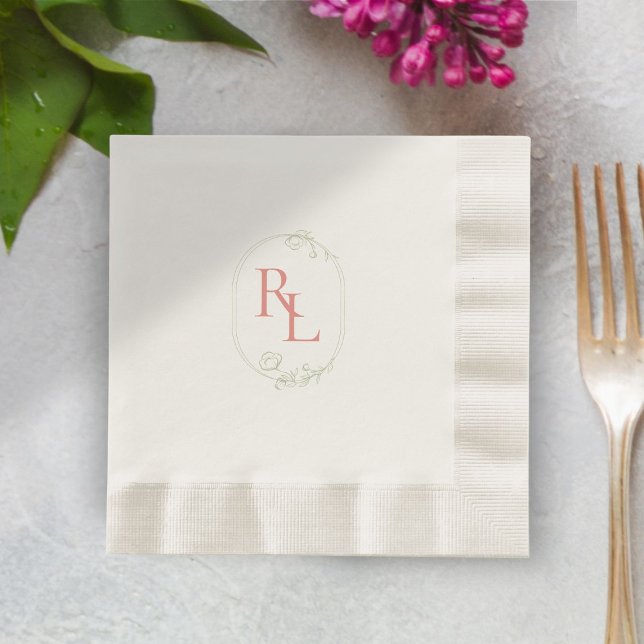 Green & Pink Floral Monogram Coined Wedding  Napkin (Creator Uploaded)
